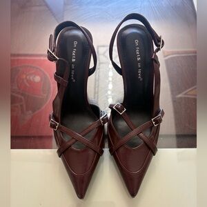 New Burgundy Strappy Heels • Pointed Toe • Women’s Size 36 (Fits 5.5–6)